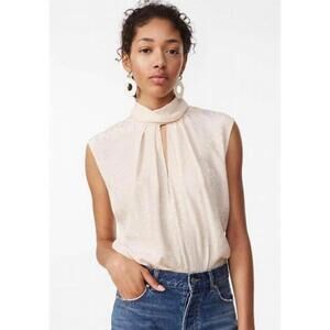 REBECCA TAYLOR Sleeveless Jaquard Silk Top in Parfait-Size Small